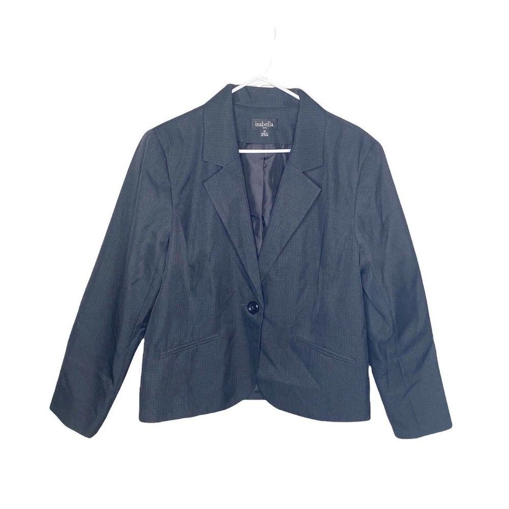 Isabella Suits Womens Size 18 Black 1 Button Front Blazer Shoulder Pads